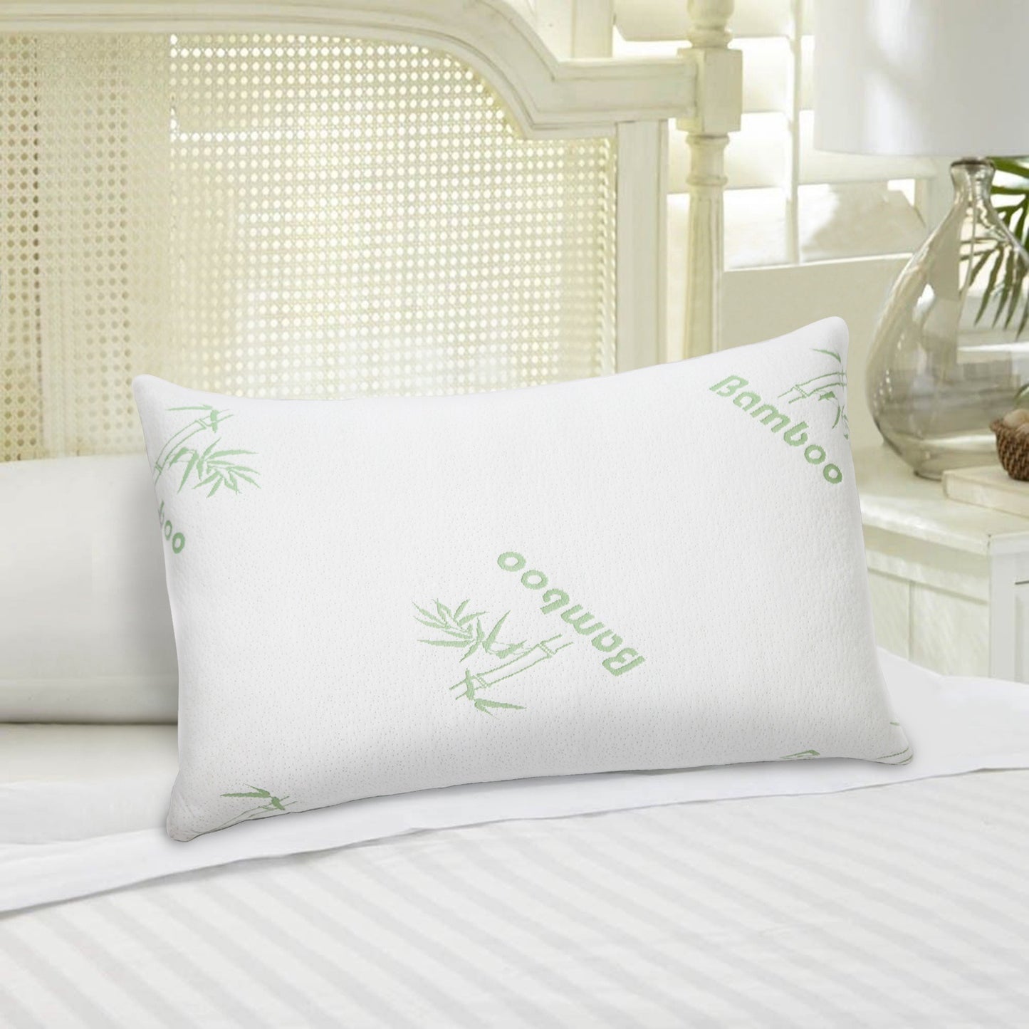 2Pcs Or 1Pcs Bamboo Memory Foam Pillow Hypoallergenic Bed Pillow For Head Neck Rest Sleeping Shredded Pillow Washable Cover Queen Size Pillow