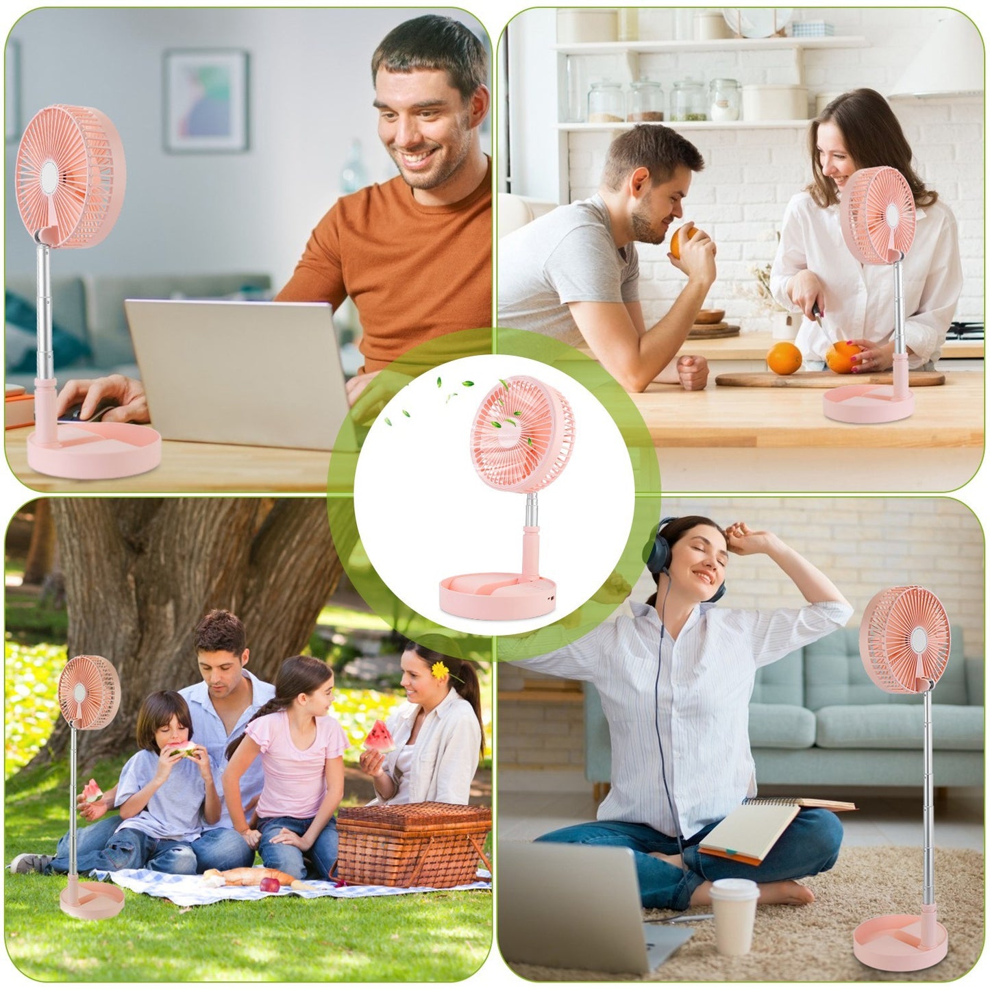 1Pc Portable Folding Desk Table Fan Quiet USB Rechargeable Telescopic Standing Floor Fan With 4 Speeds Adjustable Height 180Degree Tilting Angle For Office Home Outdoor Camping Travel