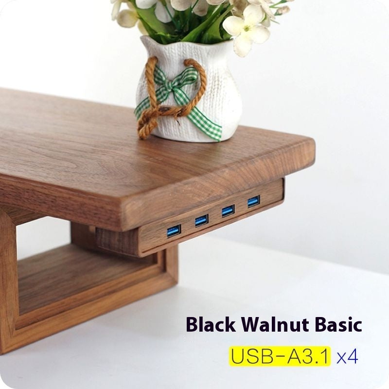 Solid Wood Black Walnut Under Table USB30 Interface Splitter Docking Station