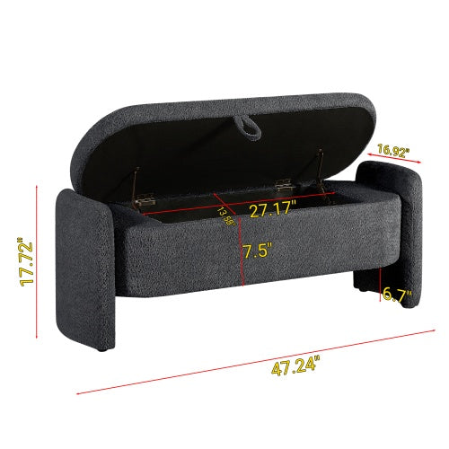 Ottoman Oval Storage Bench 3D Lamb Fleece Fabric Bench With Large Storage Space For The Living Room, Entryway And Bedroom