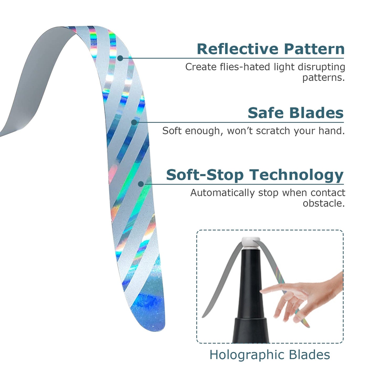 2 Pack Portable Reflective Fly Repellent Fan Rechargeable Battery Powered Table Food Fly Trap With Pattern Soft-Stop Blade Hanging Hook Indoor Outdoor Table