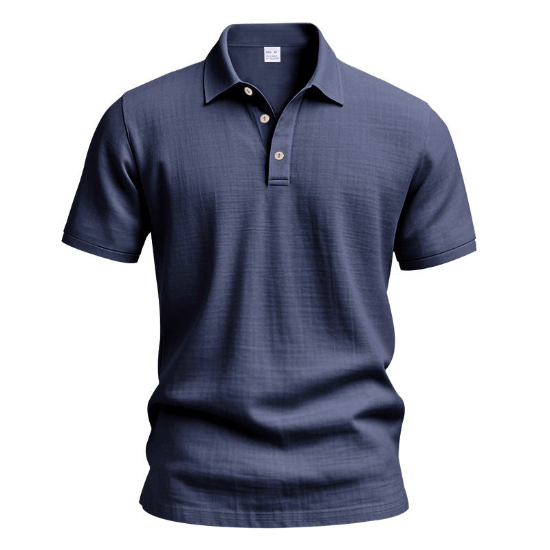 Men's British Casual Buckle Loose Linen Lapel Polo Shirt