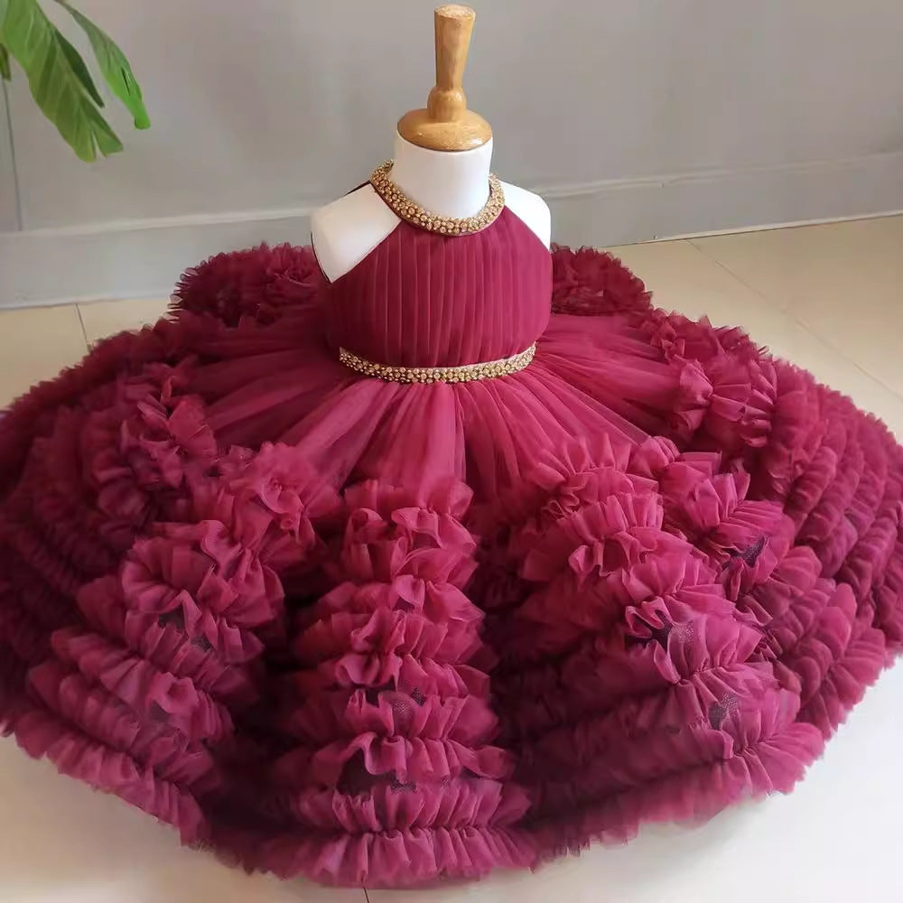 Girls Flower Dress Sweet Fluffy Performance Dress