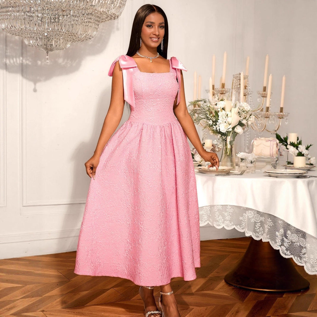 Female Solid Color Sleeveless Elegant Bow Bandage Dress