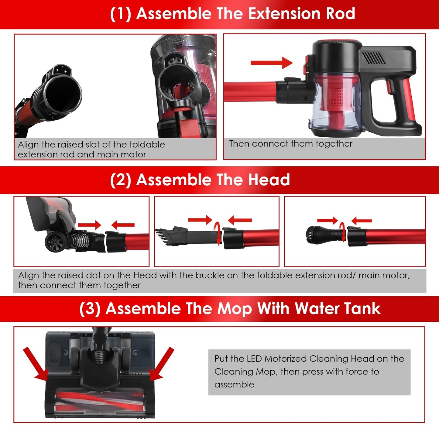 Cordless Vacuum Cleaner Lightweight Handheld Vacuum Upright Stick Floor Vacuum Battery Powered Mop With Lighting 2 Speeds 12000PA Suction 4 Tools Mount Bracket 180 Degree Foldable