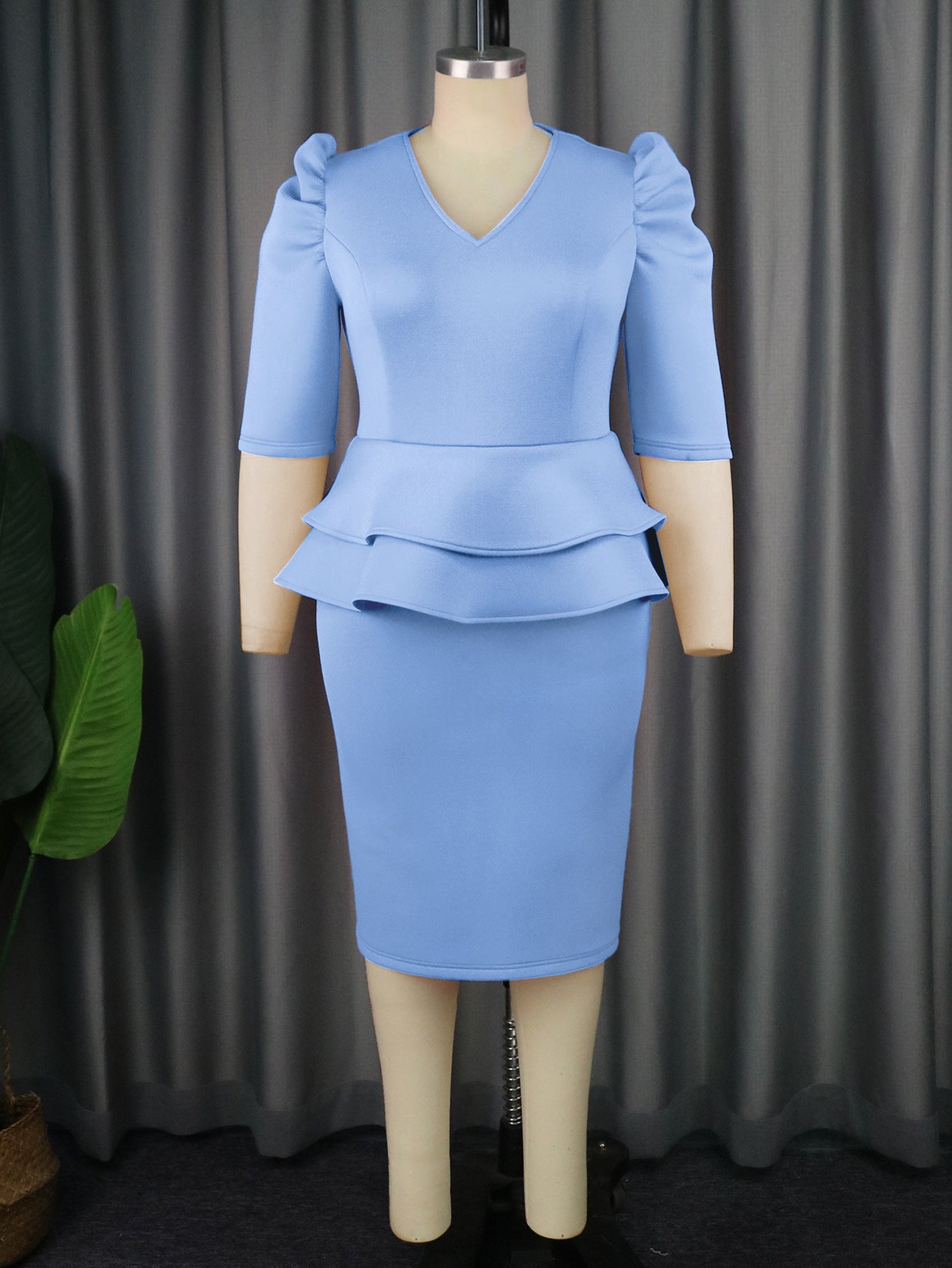 Pleated Sleeve Stitching Flab Hiding High Waist Dress