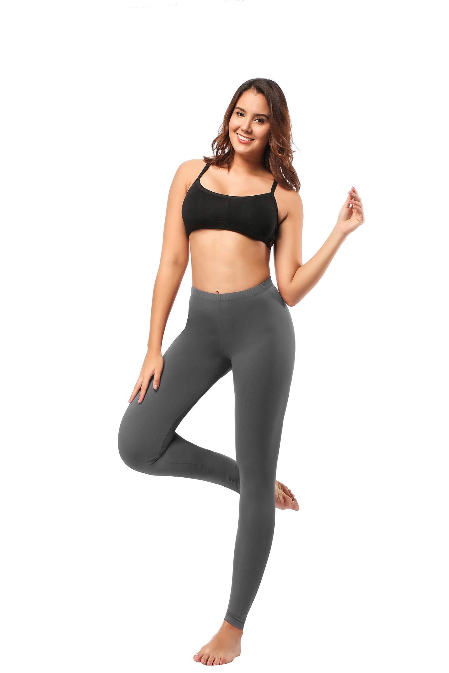 Leggings - Cropped Low-rise Solid Color Dark Gray