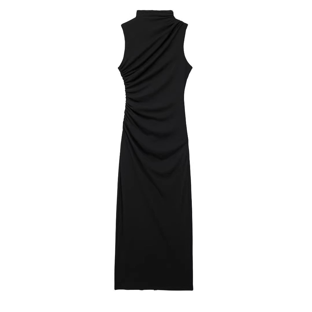 Women's Fashion Slim Pleated Decoration Midi Skirt Dress