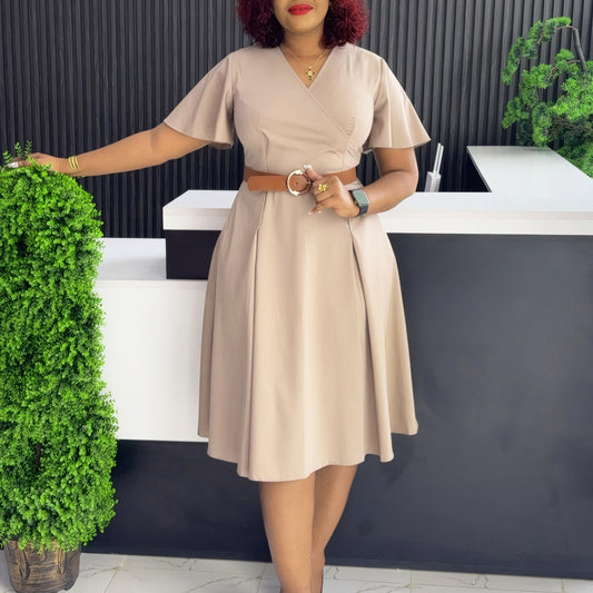 New V-neck Bell Sleeve Casual A- Line Women's Dress