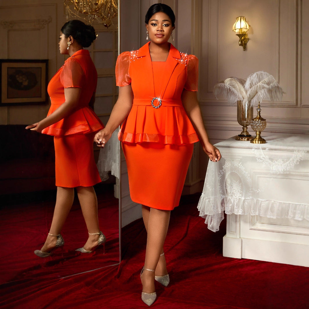 Ruffled Slimming Elegant Lapel Design Waist-tight Dress