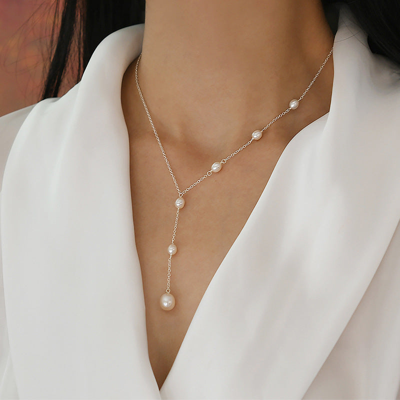 Freshwater Pearl Necklace 925 Silver Design Sense Senior Light Luxury