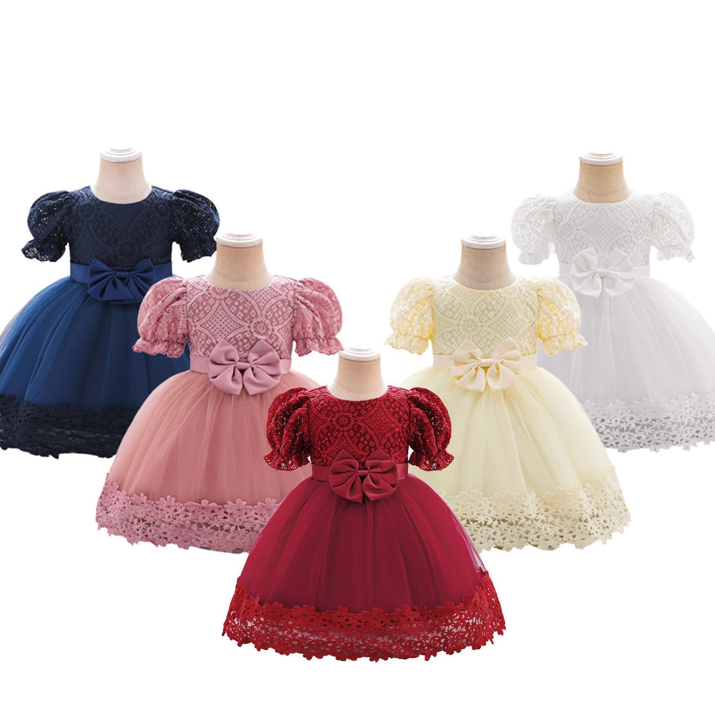 New Girls Embroidered Bow Dress