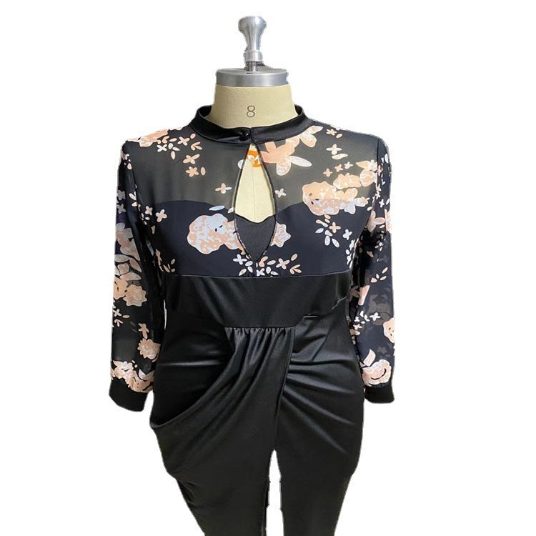Printed High-end Youth Black Pencil Skirt Dress