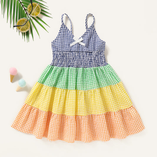 Explosive Summer New Girls Color Plaid Dress