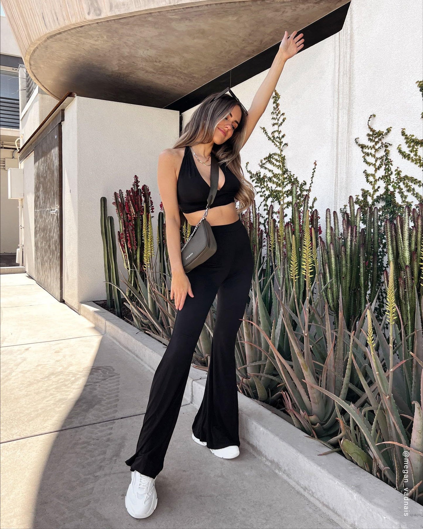 Flared Pants - Cropped Crossover Waist Pockets In Solid Dark Gray