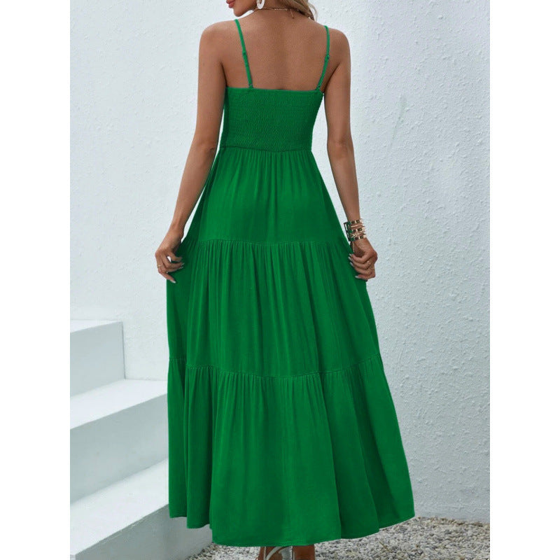 Thigh Split Sling Solid Color Dress