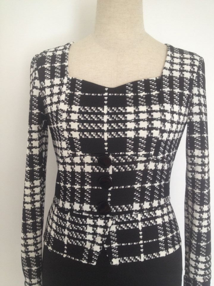 Houndstooth Fake Two Piece Panel Slim Pencil Dress
