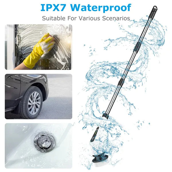 Electric Spin Scrubber Cordless Cleaning Brush Extendable With 8 Replaceable Heads 2 Speed Adjustable Extension Arm Bathroom Tub Tile Floor