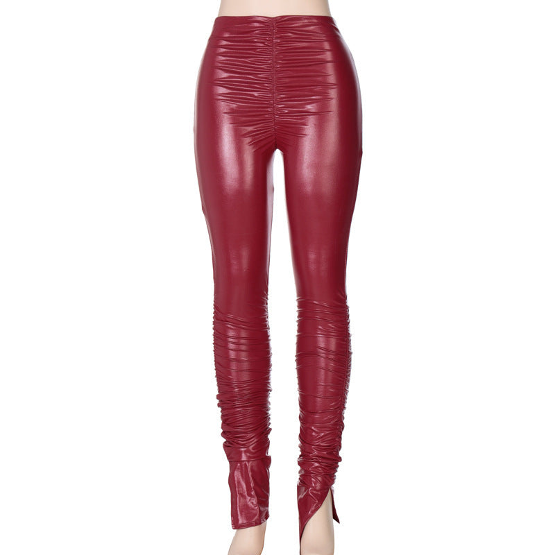 Fashion Leggings side slit pleated pencil pants