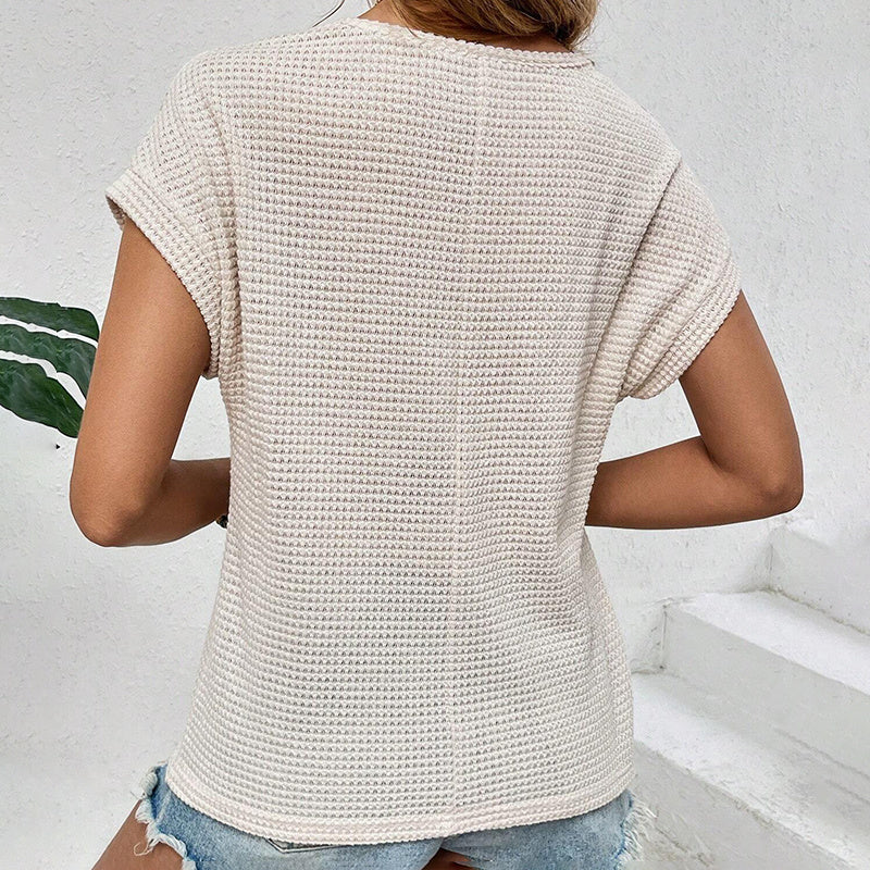 Womens Summer Dressy Casual Short Sleeve Lace Crewneck T Shirt Hollow Out Loose Blouses