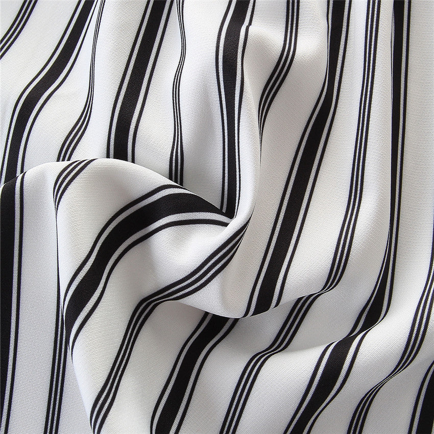Fashionable white striped mini Fly sleeve dress for girls