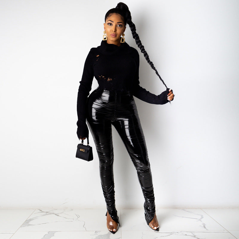 Fashion Leggings side slit pleated pencil pants