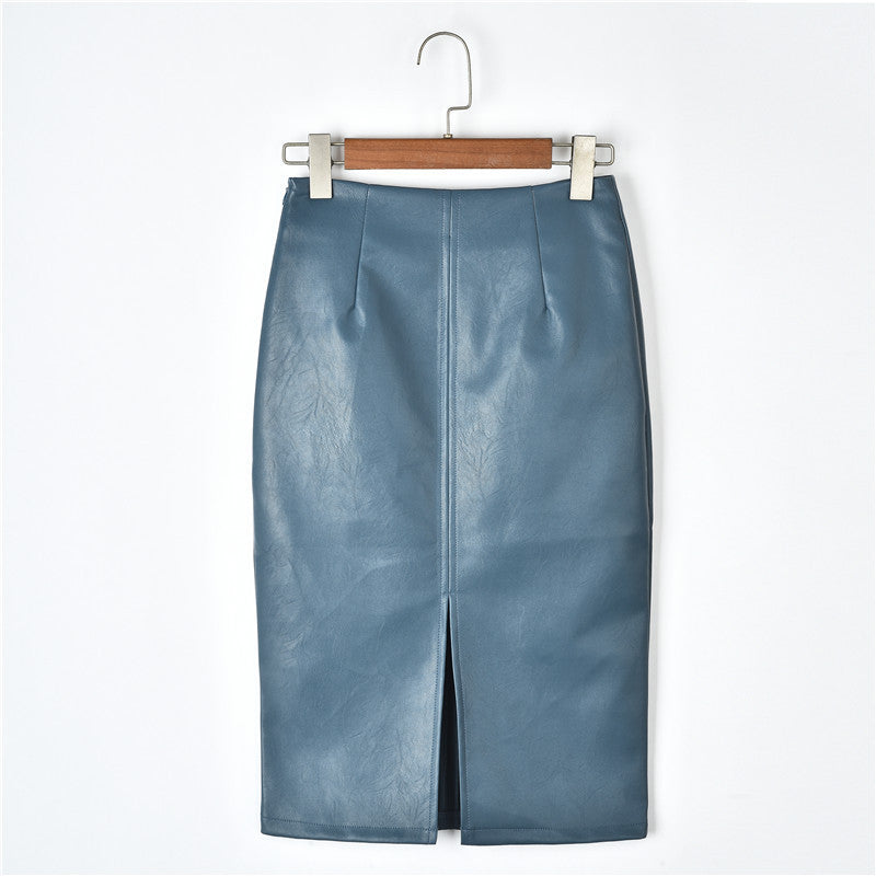Slim leather high waist midi skirt
