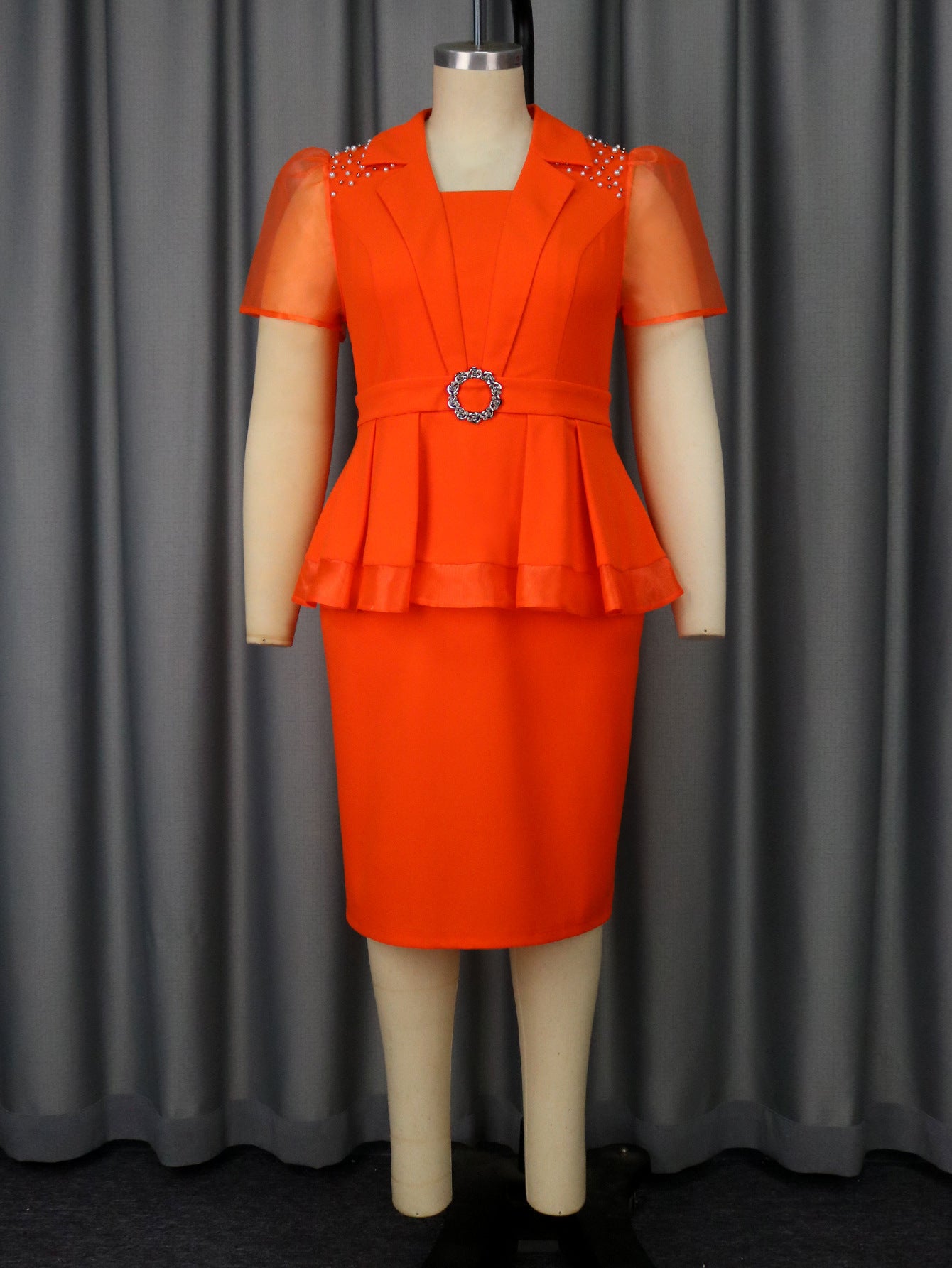 Ruffled Slimming Elegant Lapel Design Waist-tight Dress