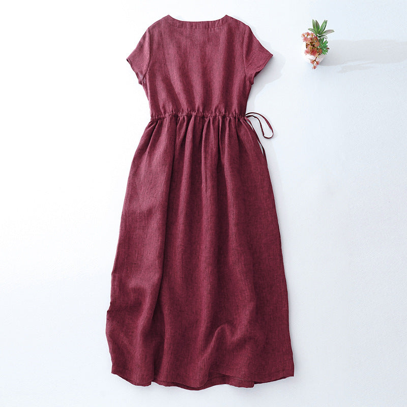 Belt Slimming Retro Artistic Midi Dress