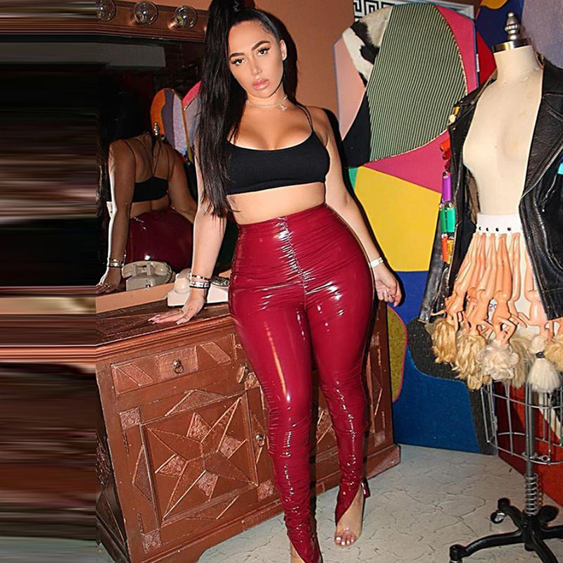Fashion Leggings side slit pleated pencil pants