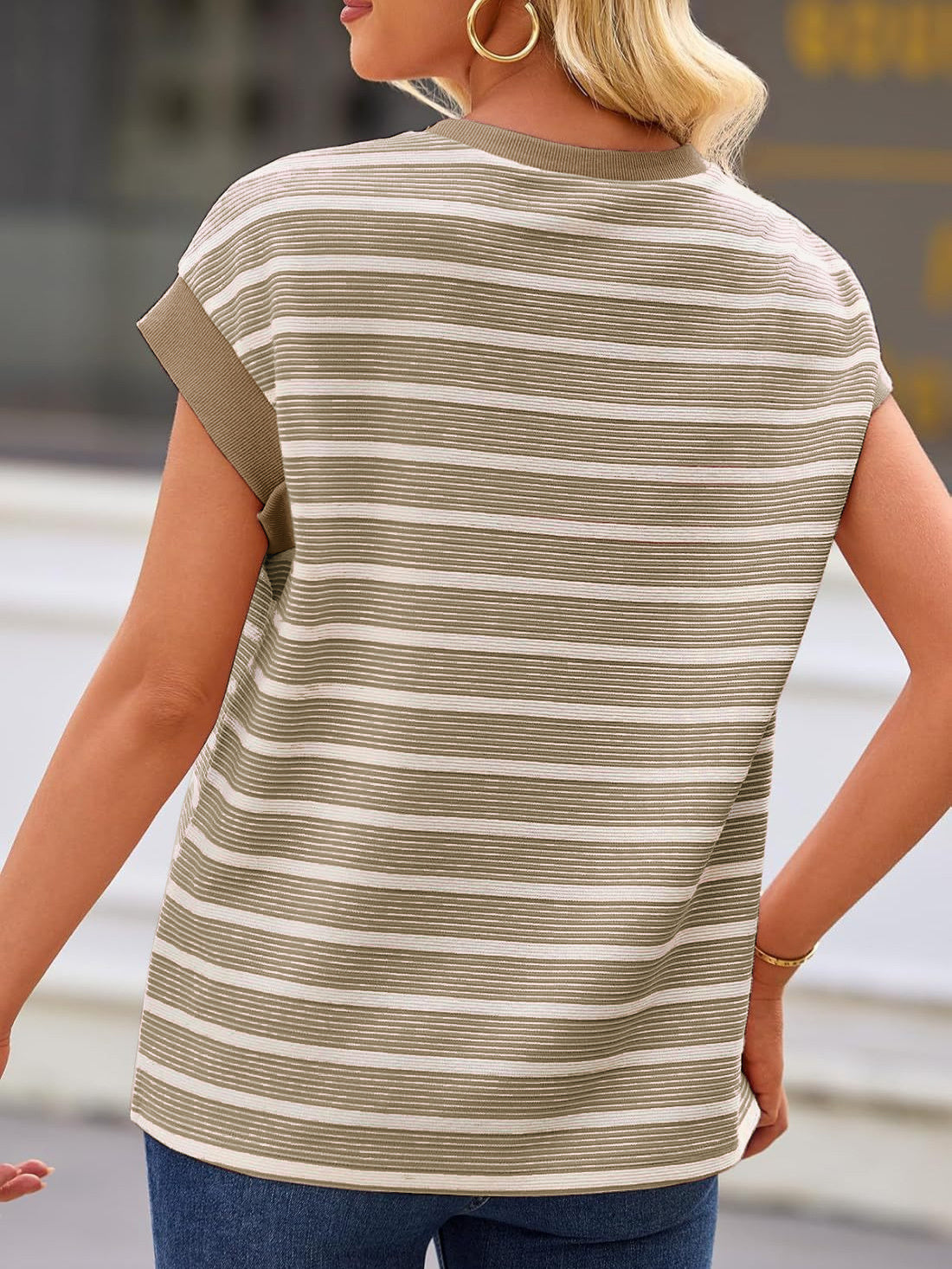 Women's Striped Short Sleeve T-Shirts Casual Loose Fit Color Block Crew Neck Summer Tops
