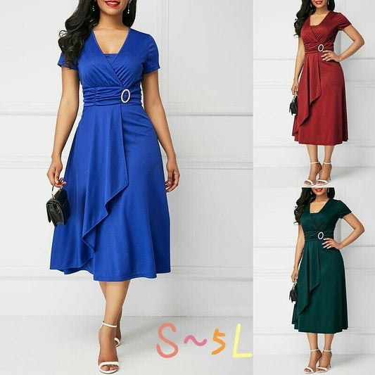 Sexy Asymmetrical Big V-neck High Waist Midi Dress