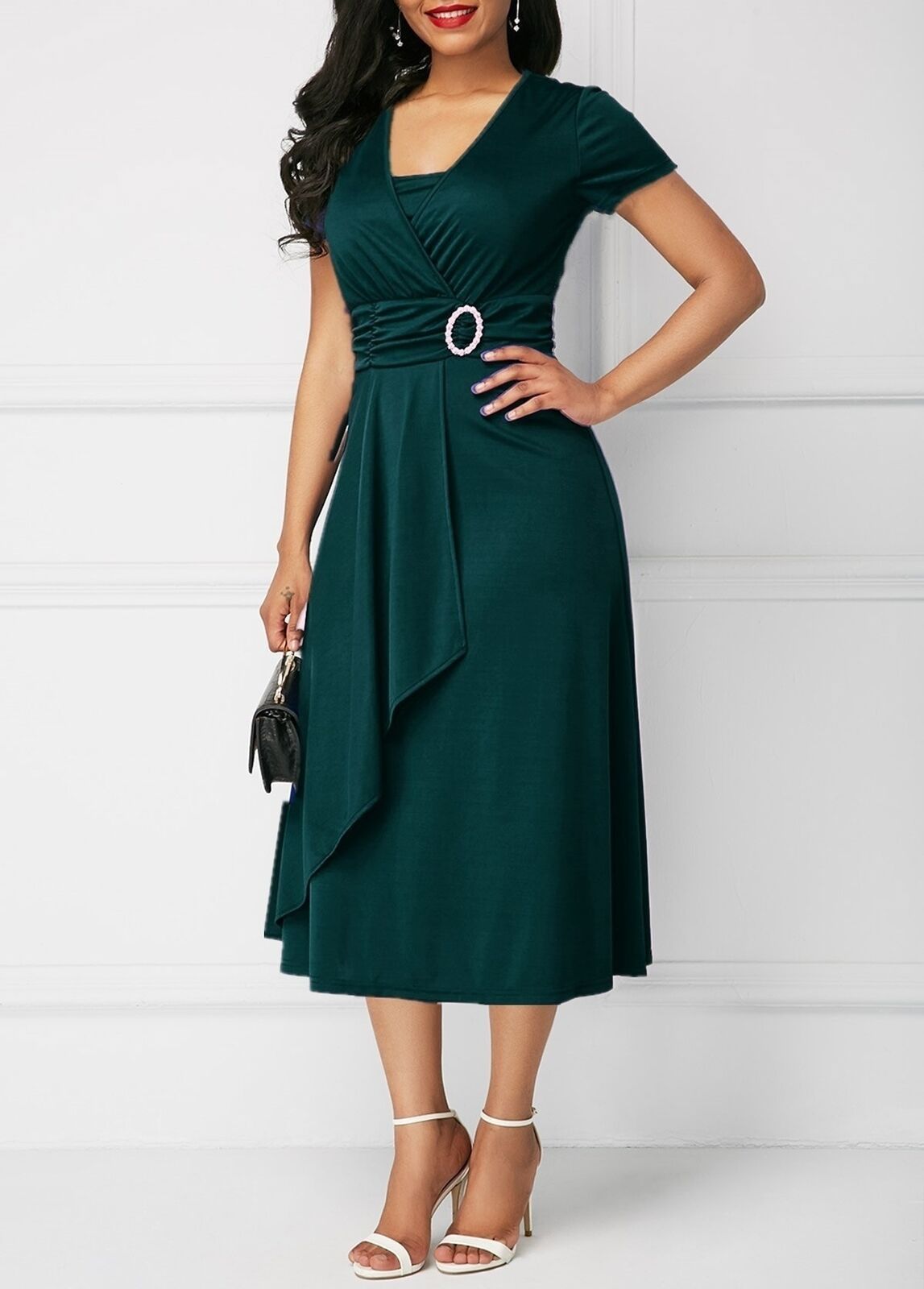 Sexy Asymmetrical Big V-neck High Waist Midi Dress
