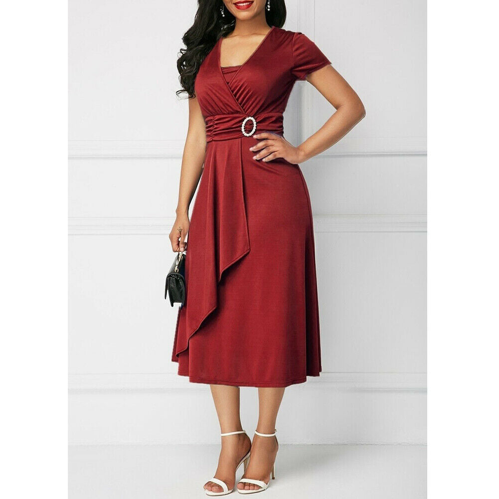 Sexy Asymmetrical Big V-neck High Waist Midi Dress