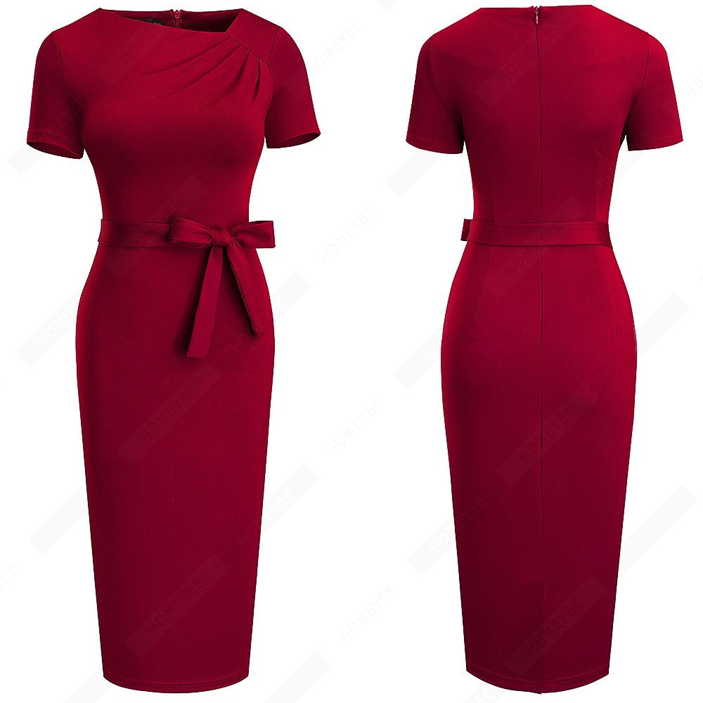 Spring And Summer Fashion Lace Oblique Collar Bag Hip Dress Sexy Ruffle Stitching Slim Pencil Skirt