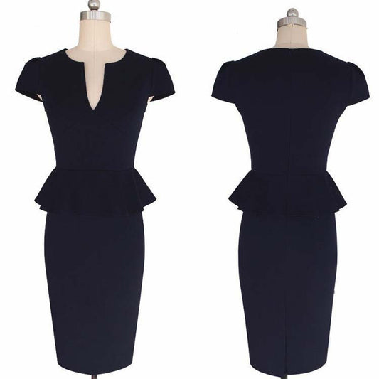 V-neck Waist Slimming Ruffled Back Slit Midi Skirt Celebrity Temperament Dress