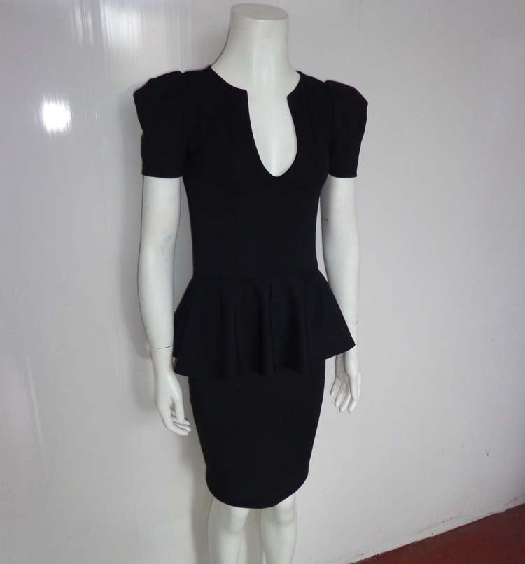 V-neck Waist Slimming Ruffled Back Slit Midi Skirt Celebrity Temperament Dress