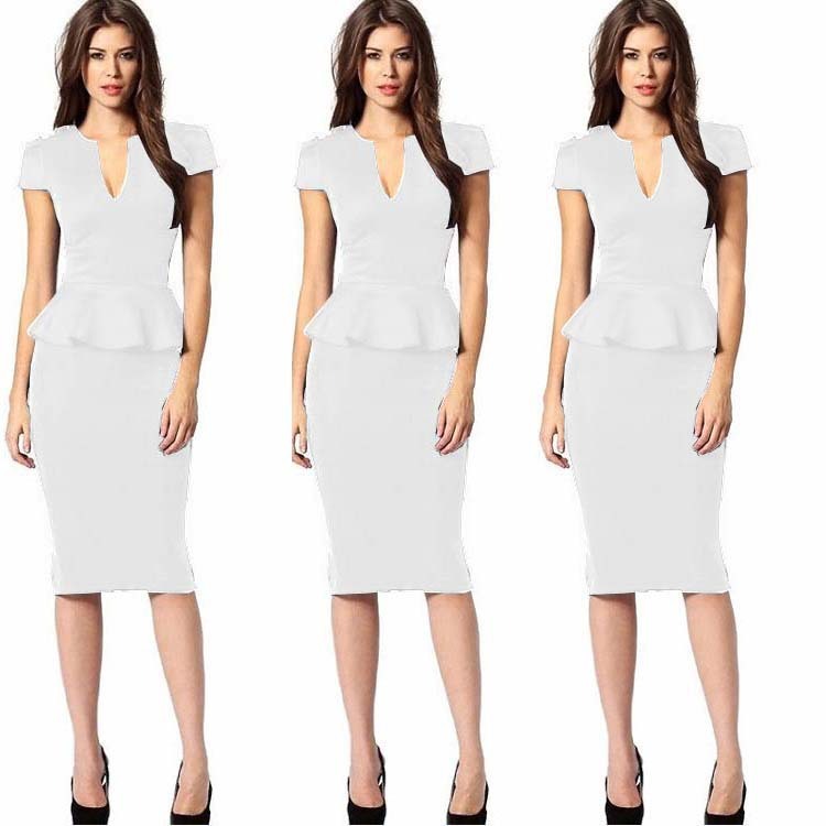 V-neck Waist Slimming Ruffled Back Slit Midi Skirt Celebrity Temperament Dress