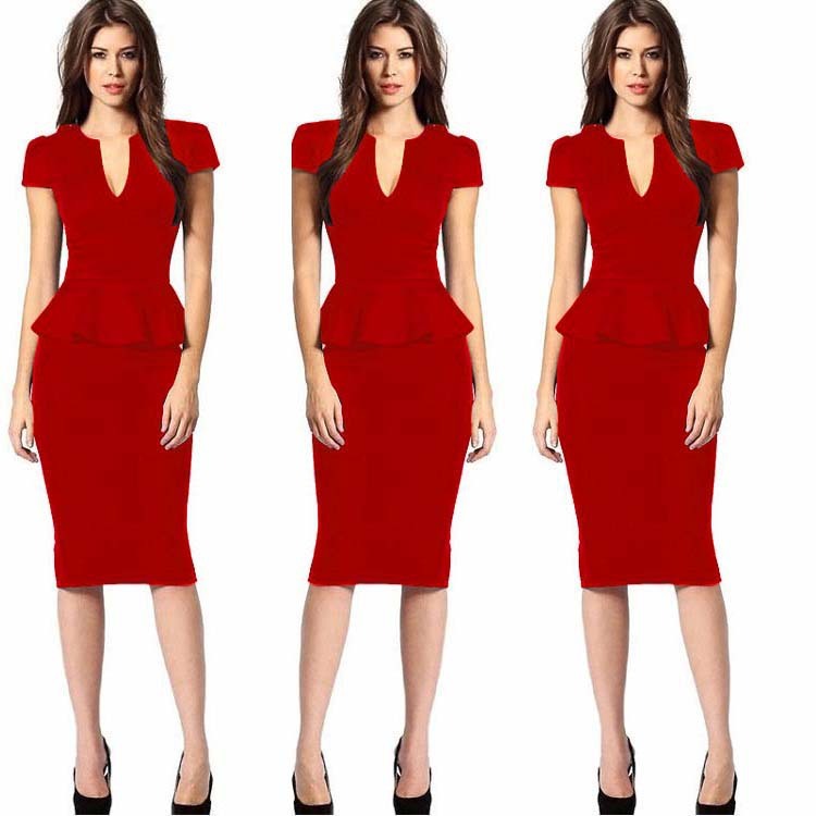 V-neck Waist Slimming Ruffled Back Slit Midi Skirt Celebrity Temperament Dress
