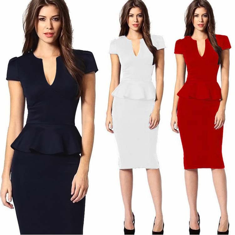 V-neck Waist Slimming Ruffled Back Slit Midi Skirt Celebrity Temperament Dress