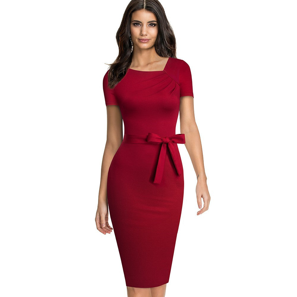 Lace-Up Oblique Collar Bag Hip Dress Sexy Ruffle Stitching Slim Pencil Skirt