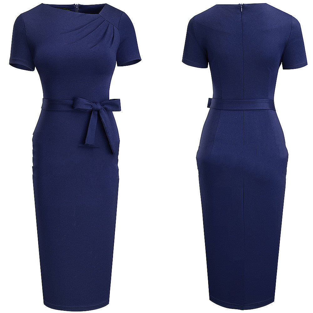 Lace-Up Oblique Collar Bag Hip Dress Sexy Ruffle Stitching Slim Pencil Skirt