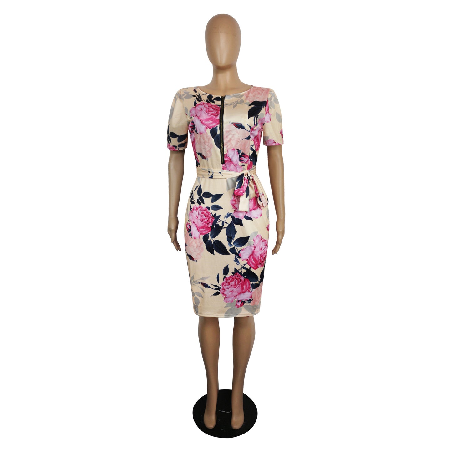 Corset Knee Length Slim Fit Short Sleeve Pencil Skirt