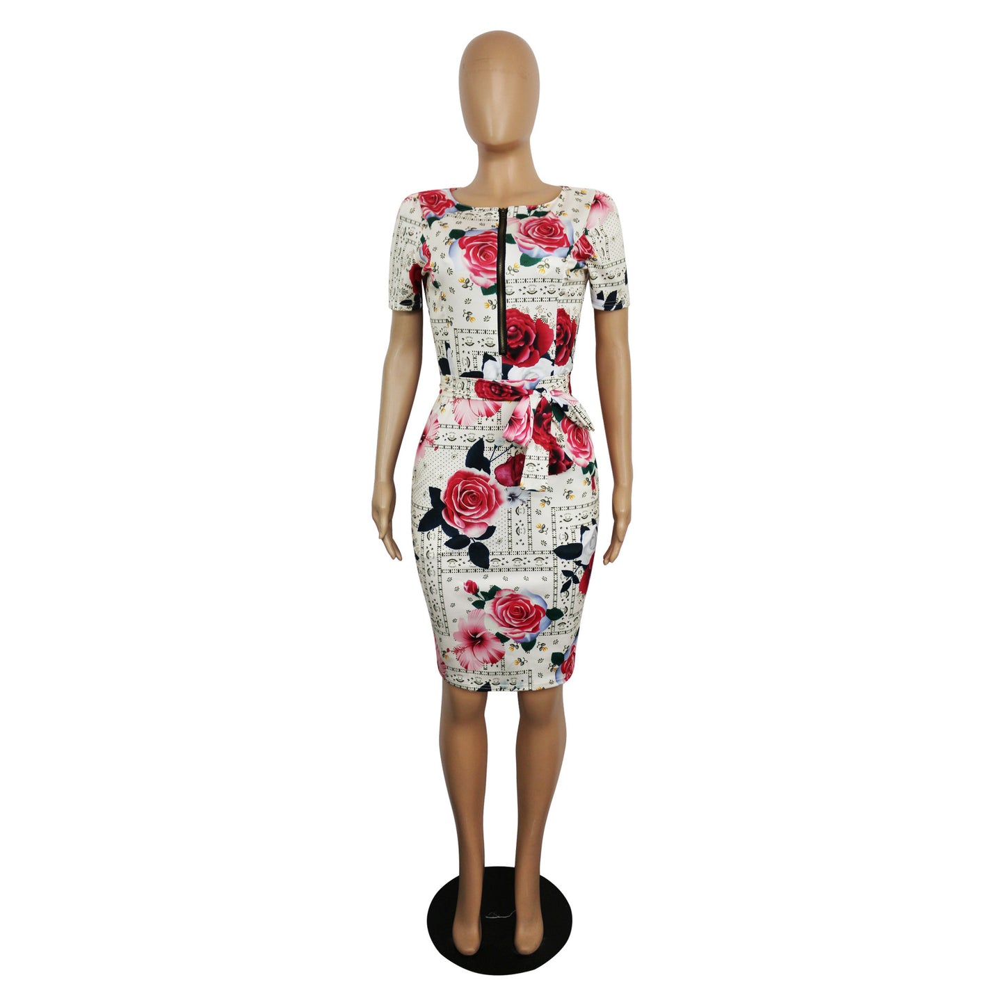 Corset Knee Length Slim Fit Short Sleeve Pencil Skirt