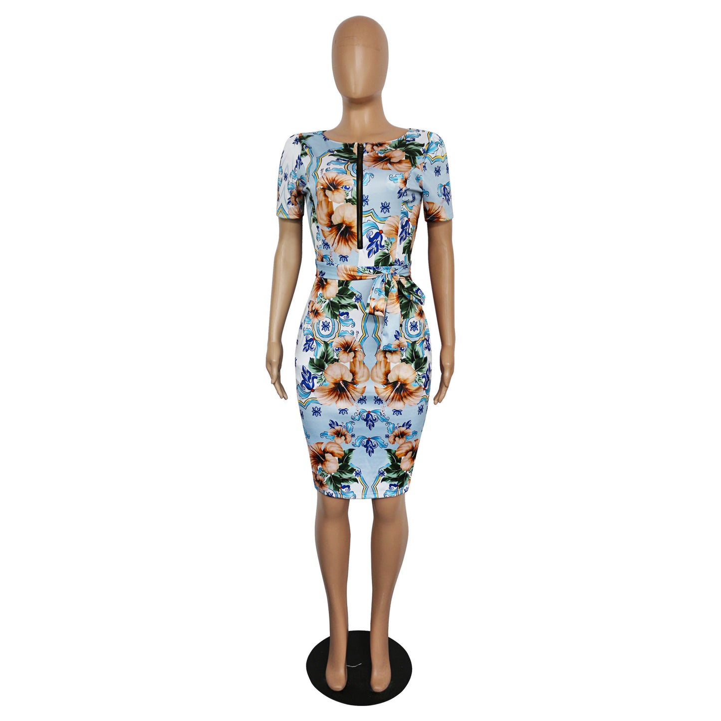 Corset Knee Length Slim Fit Short Sleeve Pencil Skirt
