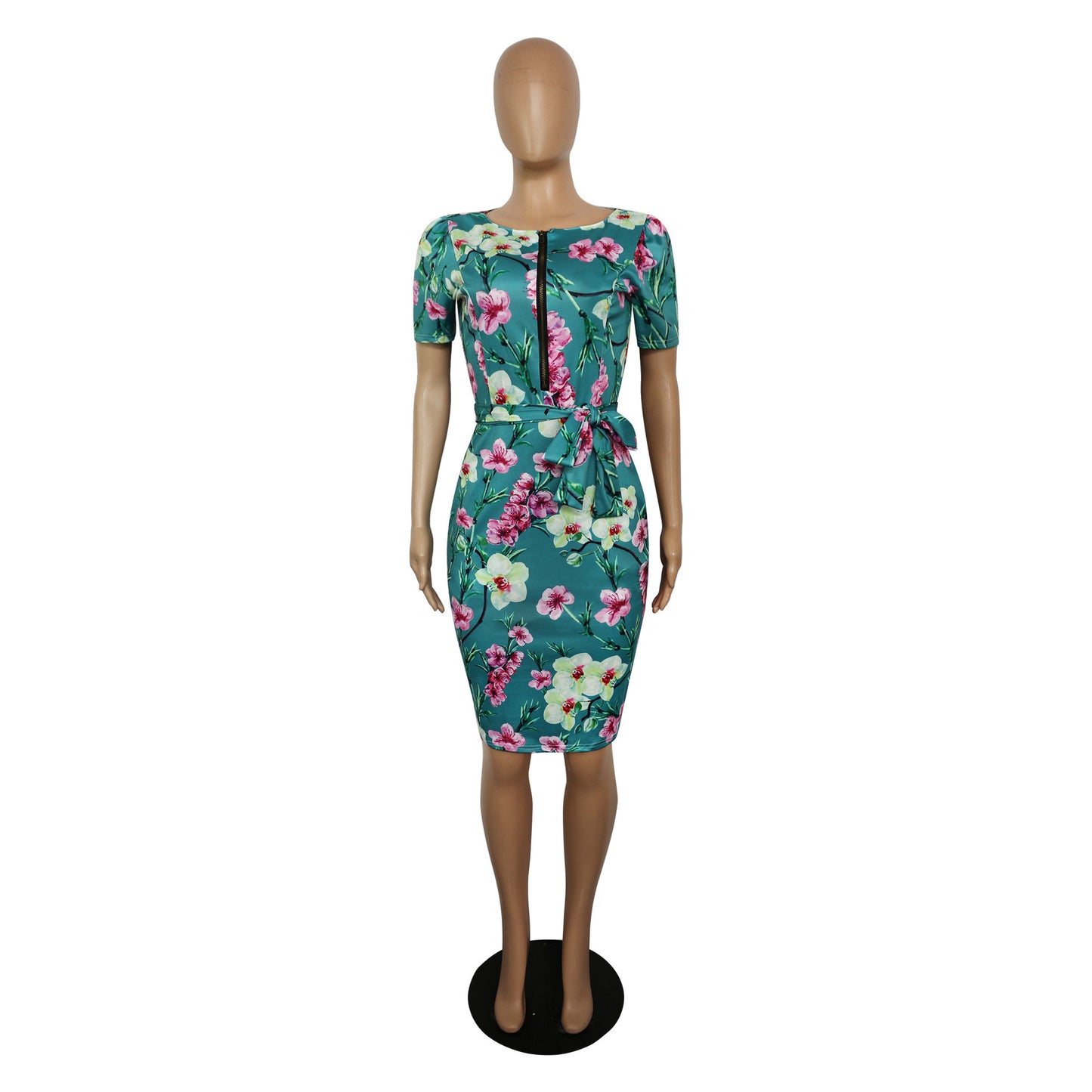 Corset Knee Length Slim Fit Short Sleeve Pencil Skirt