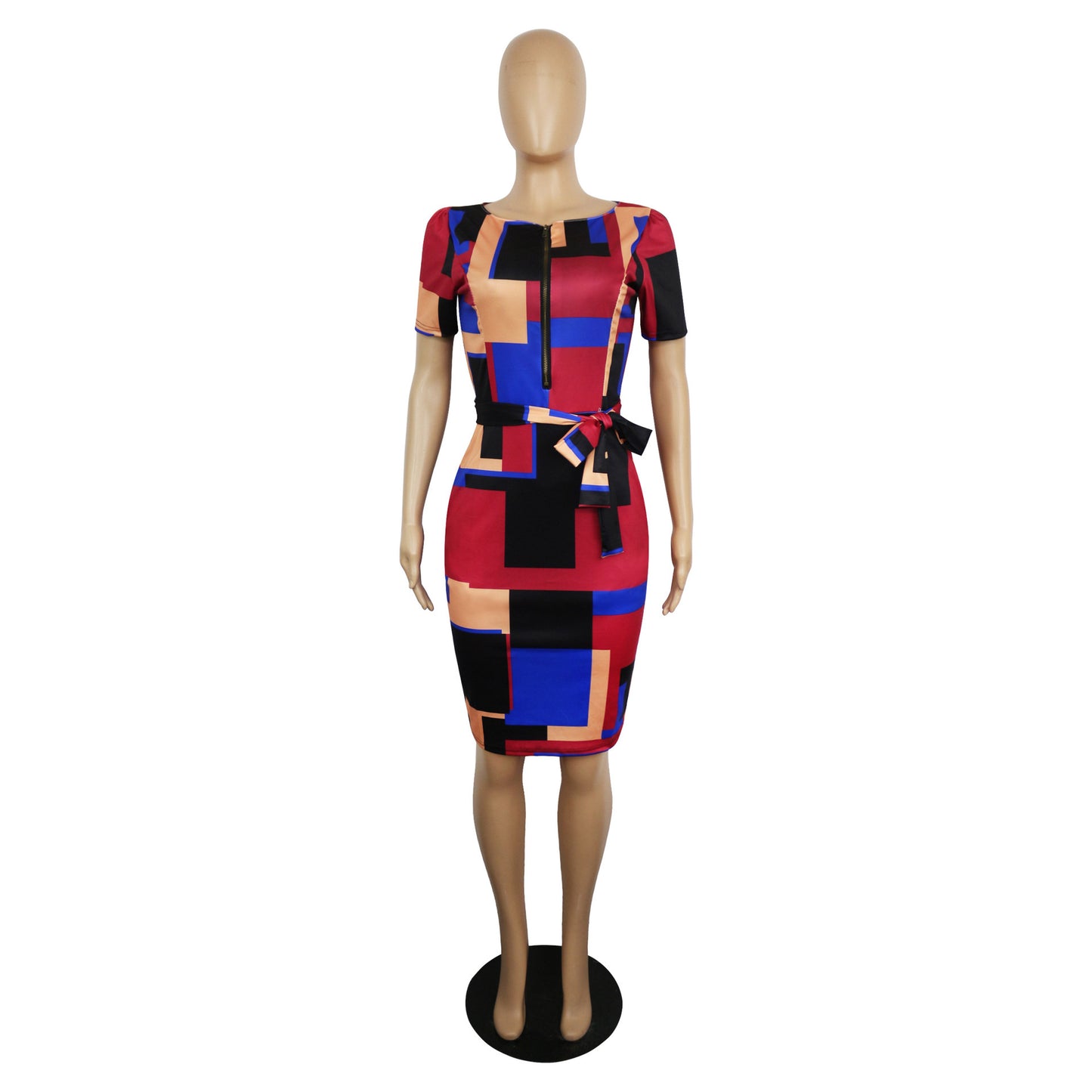 Corset Knee Length Slim Fit Short Sleeve Pencil Skirt