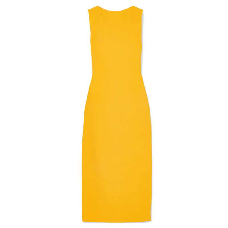 Spring And Summer New Style Back Slit Bag Hip Skirt Pencil Skirt Yellow Dress