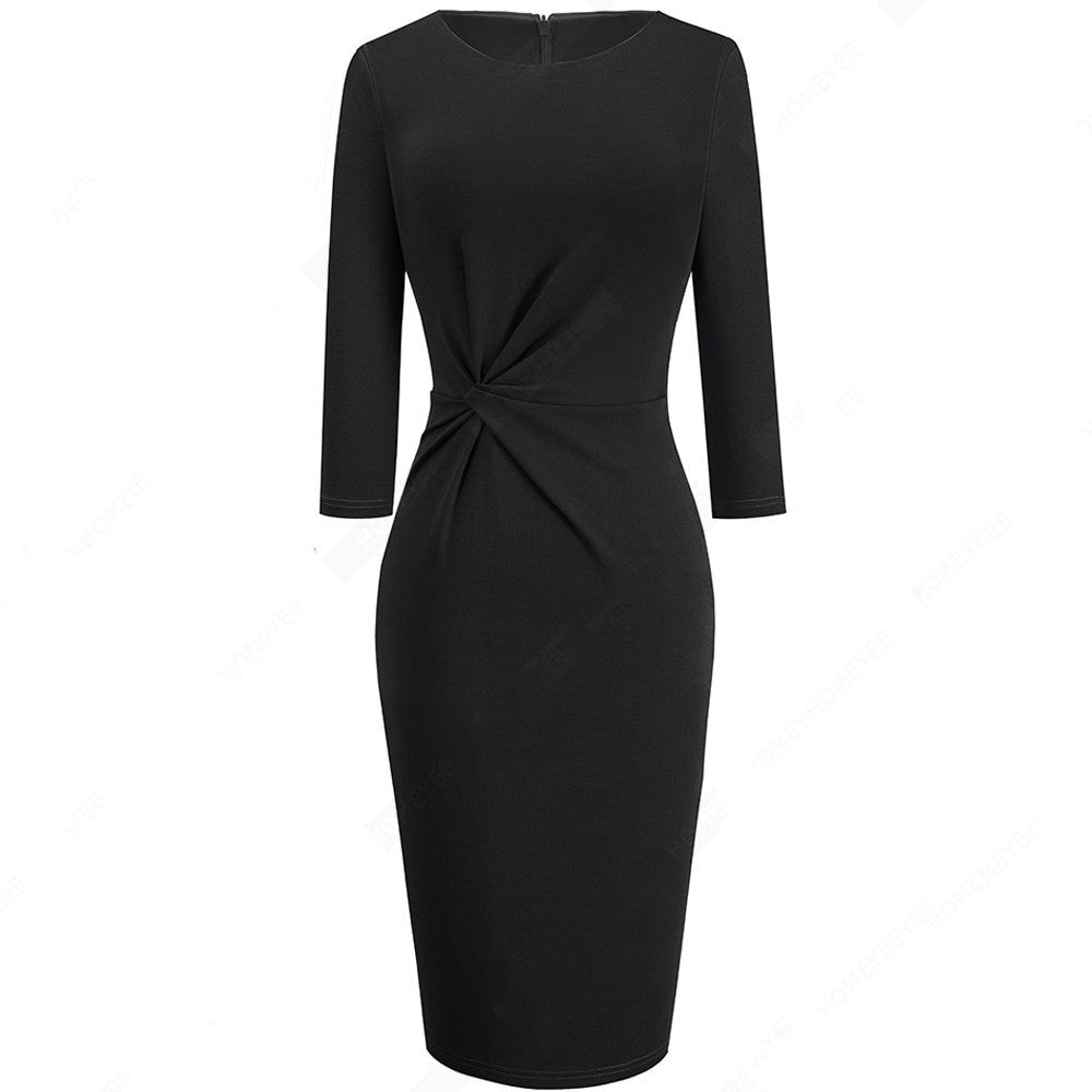 European And American Women'S Dress Spring And Autumn Temperament Slim   Sleeve Buttock Pencil Skirt
