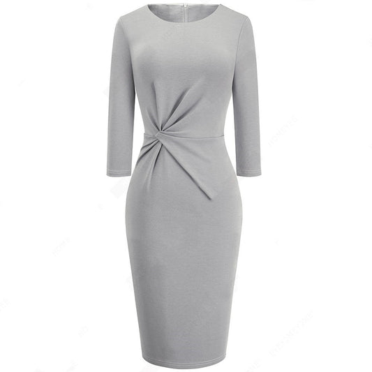 European And American Women'S Dress Spring And Autumn Temperament Slim   Sleeve Buttock Pencil Skirt